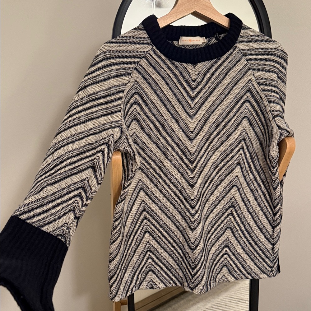 Tory Burch Black and Cream Chevron Sweater